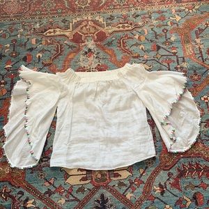 Zara embroidered peasant top blouse boho XS 0 2 batwing dolman bell sleeves